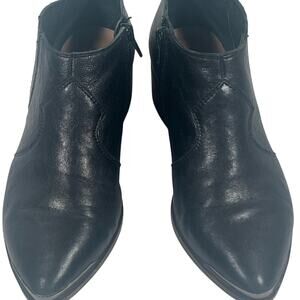 Lucky Brand Kalbah Black Ankle Bootie Western Snip Toe Block Heel Size 7.5M/38